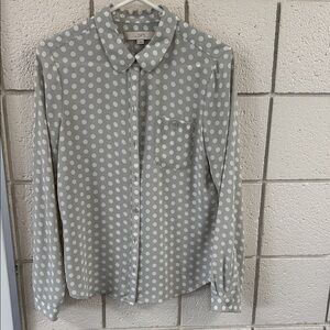 LOFT Gray and White Polka Dot Blouse